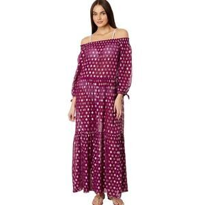 LILLY PULITZER Womens Dayla Maxi Cover-Up Dress XL Dark Red Cherry Gold NWT